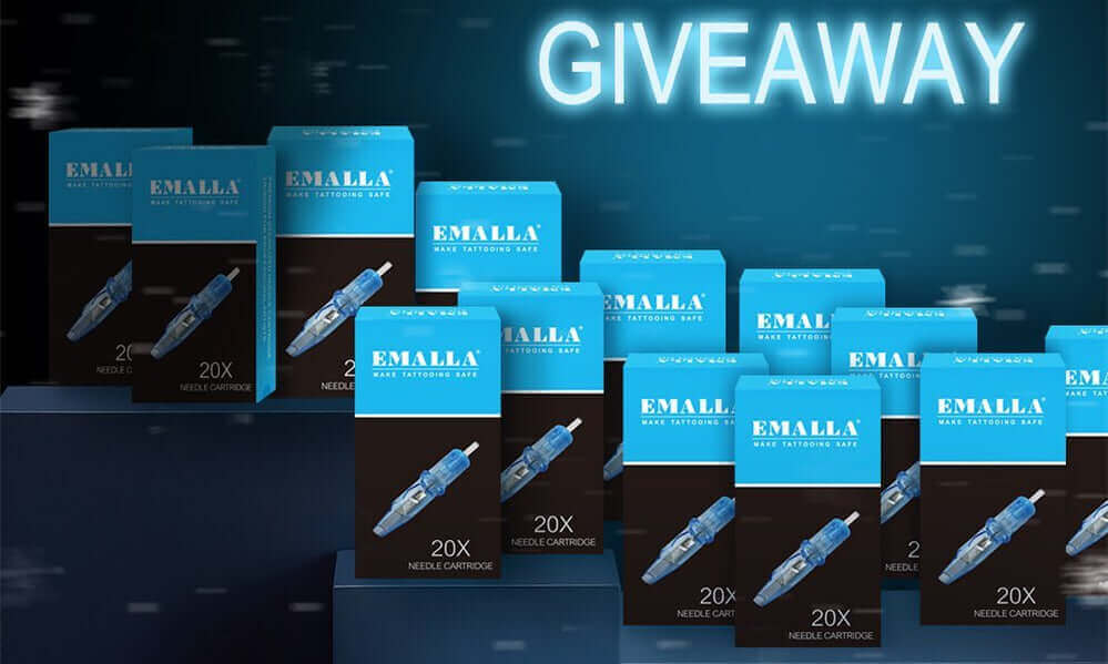 Packages of EMALLA ELIOT tattoo cartridge needles from front view in Christmas giveaway activity