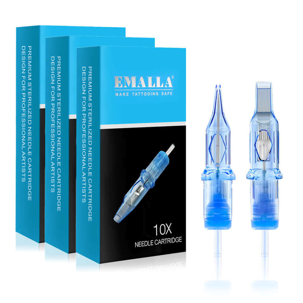 Package of EMALLA ELIOT Tattoo Cartridge Needles Mixed Sizes (100pcs) from front view