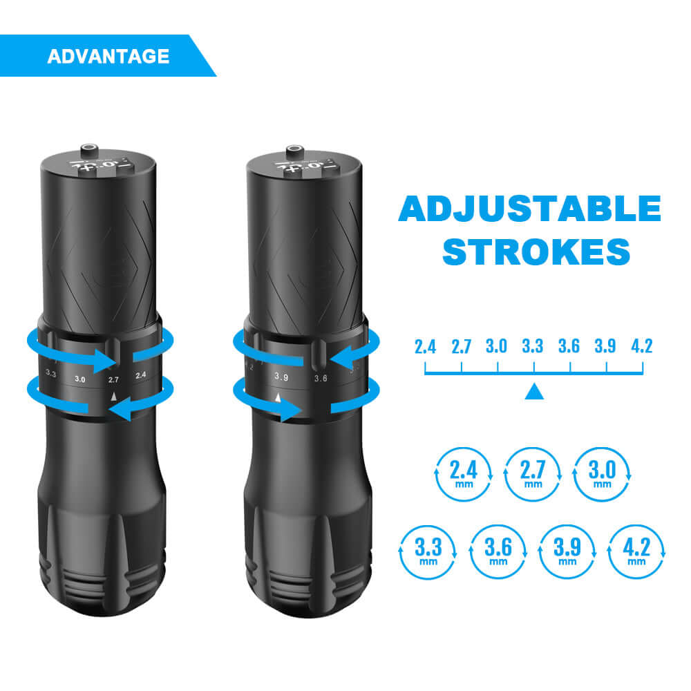 Detailed parameters of adjustable strokes of EMALLA GRAND Wireless Tattoo Pen Machine