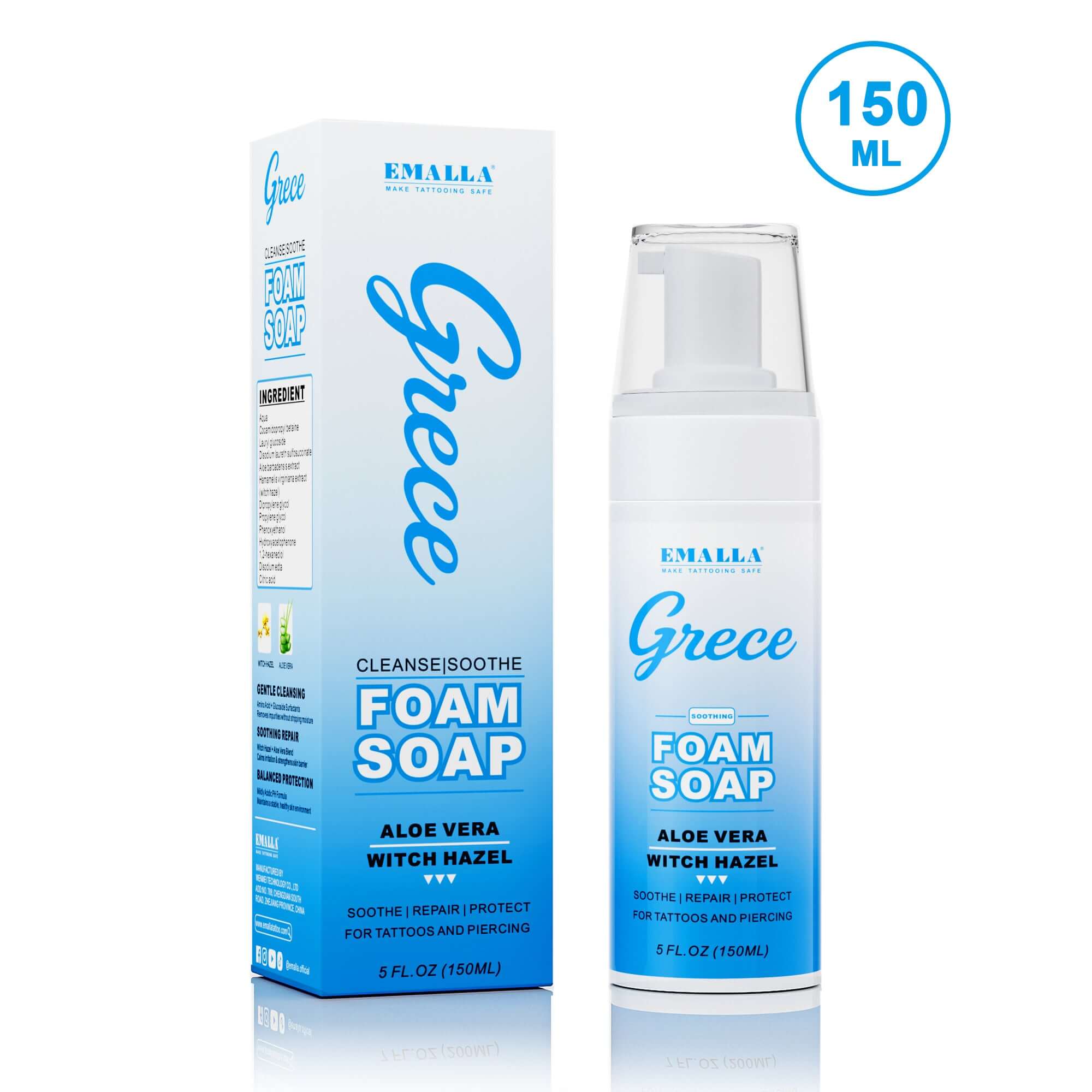 Front view of EMALLA Grece Tattoo Foam Soap