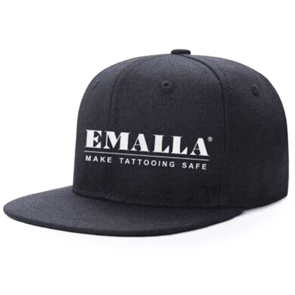 EMALLA Black Flat Bill Baseball Cap from front view