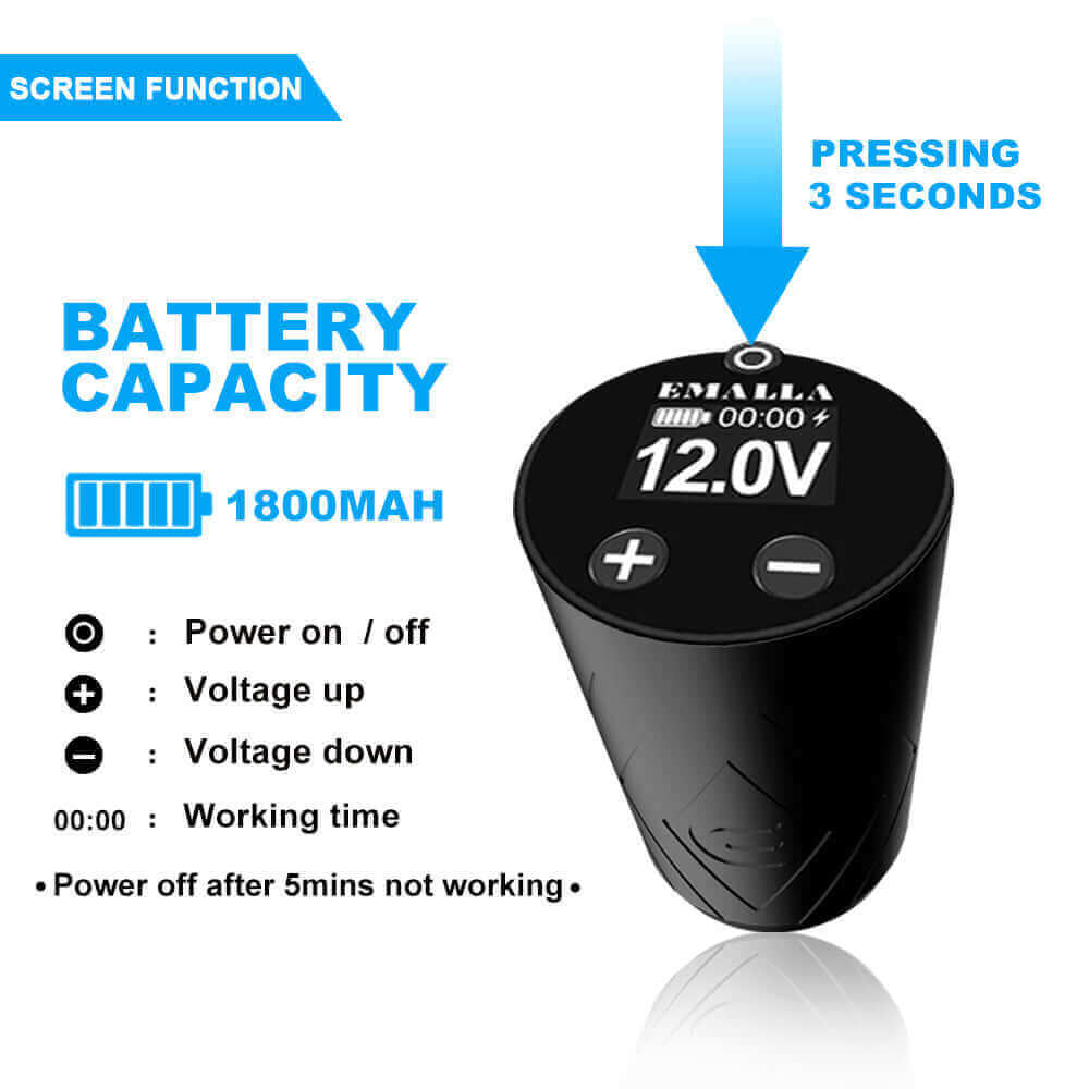 Screen function of EMALLA GRAND Wireless Tattoo Pen Machine