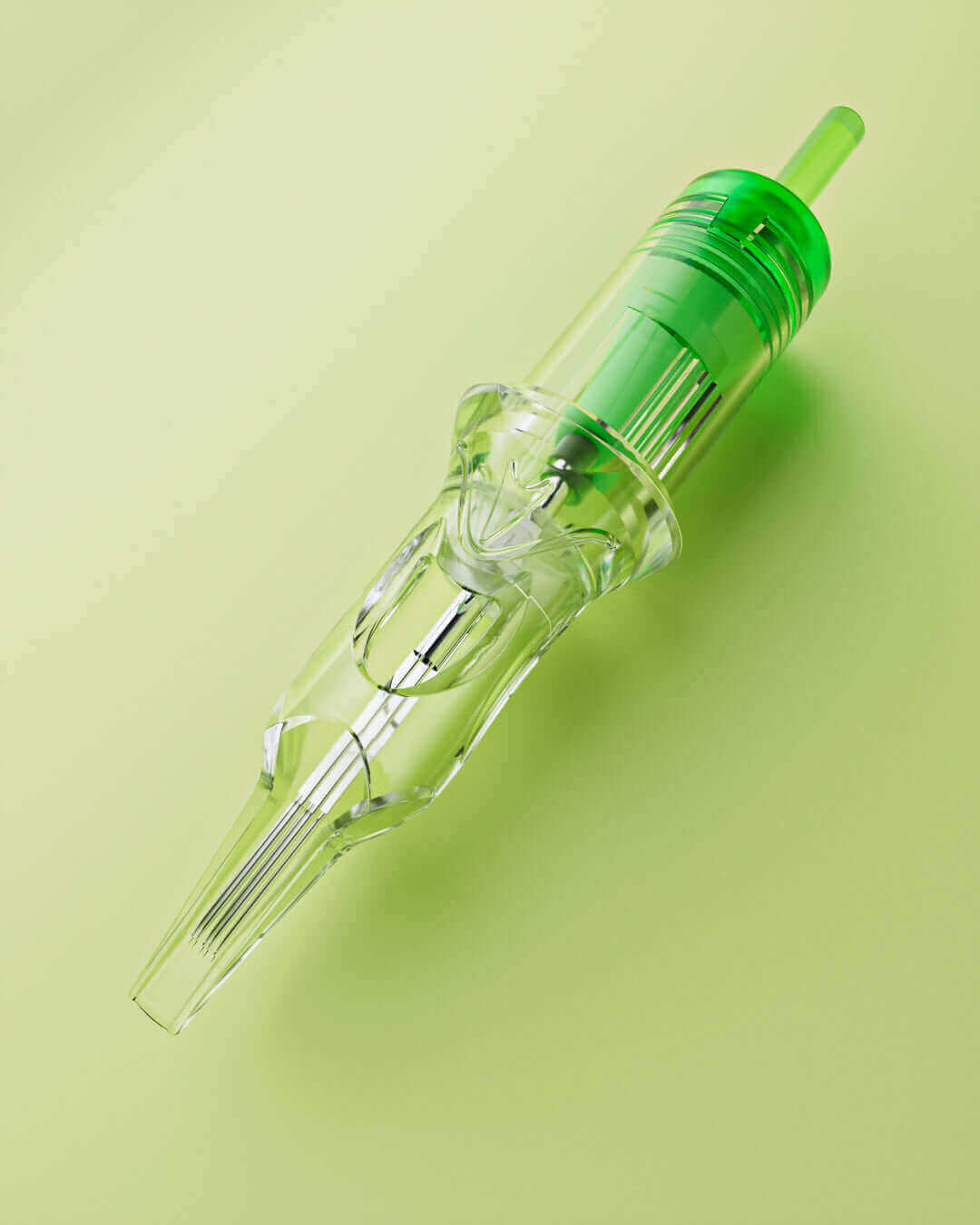 Front detail view of a single EMALLA Evol Tattoo Cartridge Needles