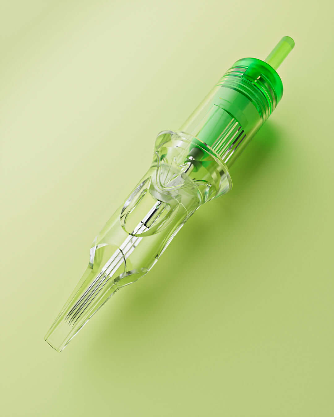 Front detail view of a single EMALLA Evol Tattoo Cartridge Needles Round Liner