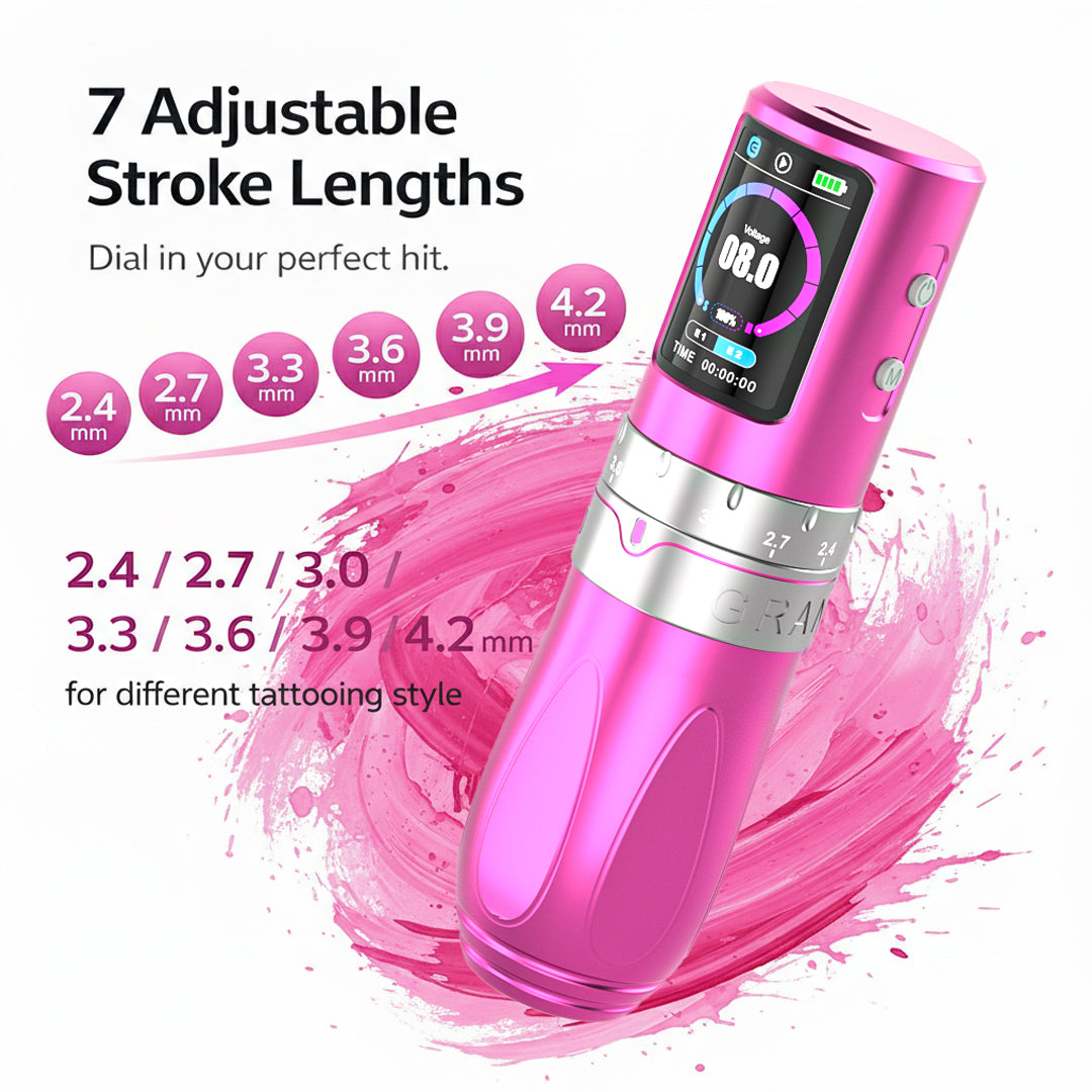 EMALLA Wireless Tattoo Pen Machine 2.4-4.2MM Strokes | Grand G5 Pro (Pink)