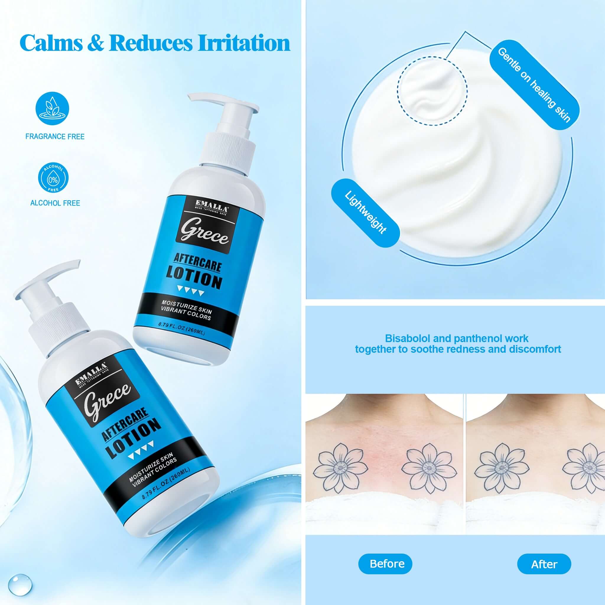 Before-and-after comparison using EMALLA Grece Daily Aftercare Lotion