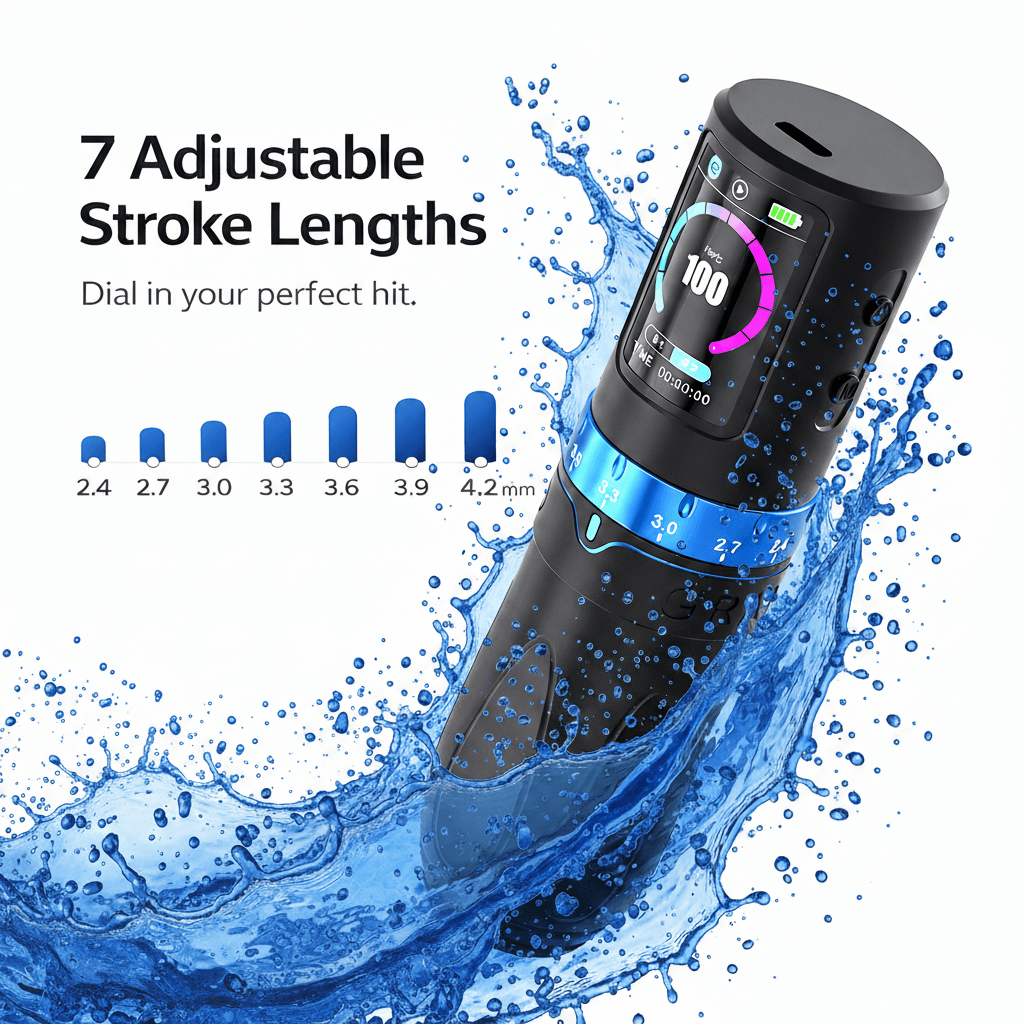 Emalla Grand G5 Pro wireless tattoo machine — 7 adjustable strokes (2.4–4.2 mm)