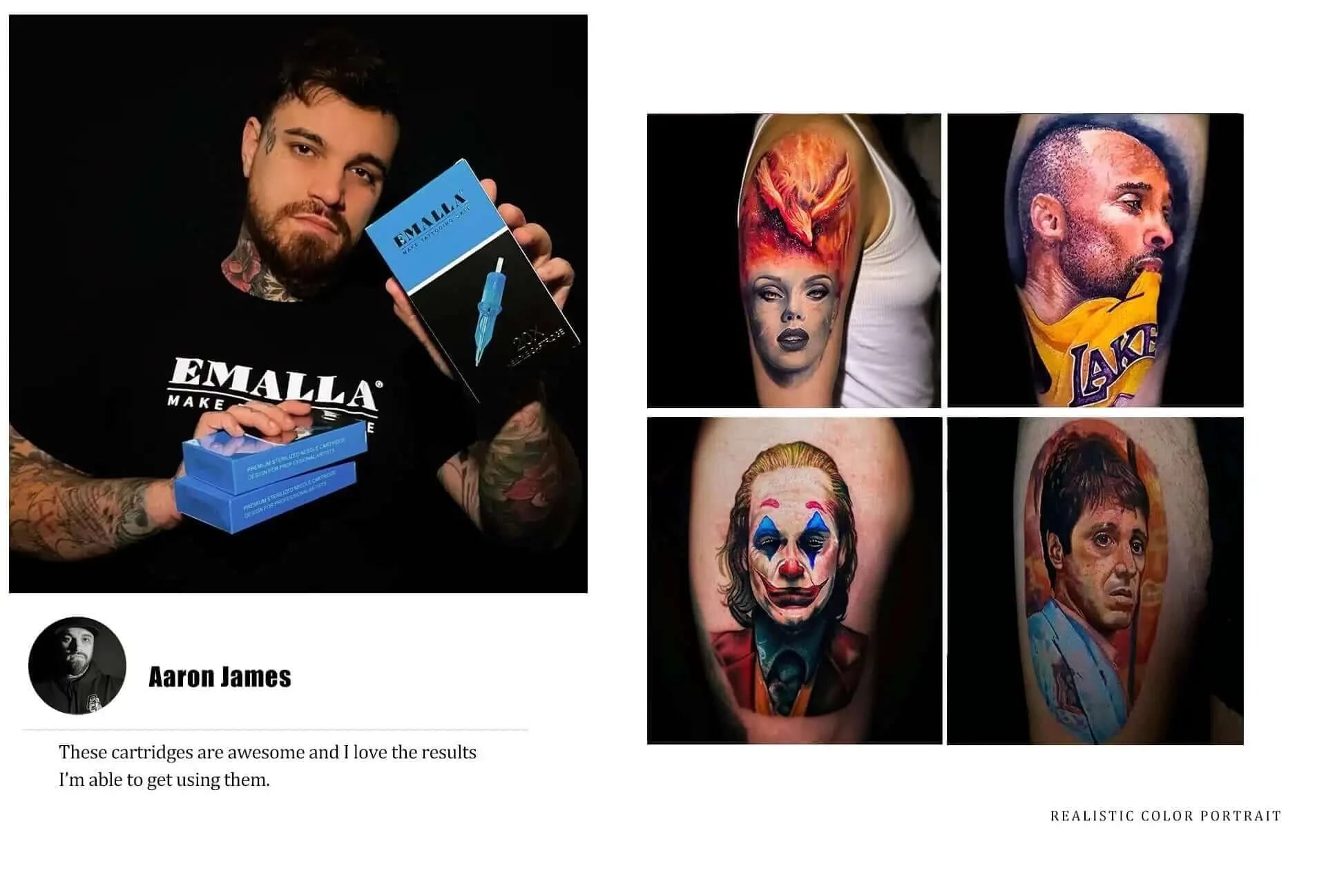 Four pieces of realism tattoo works done with eliot cartridges by emalla sponsored artist