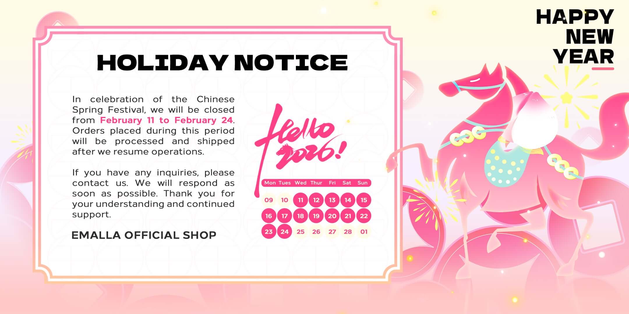 Holiday Notice: Closed Feb 11–24