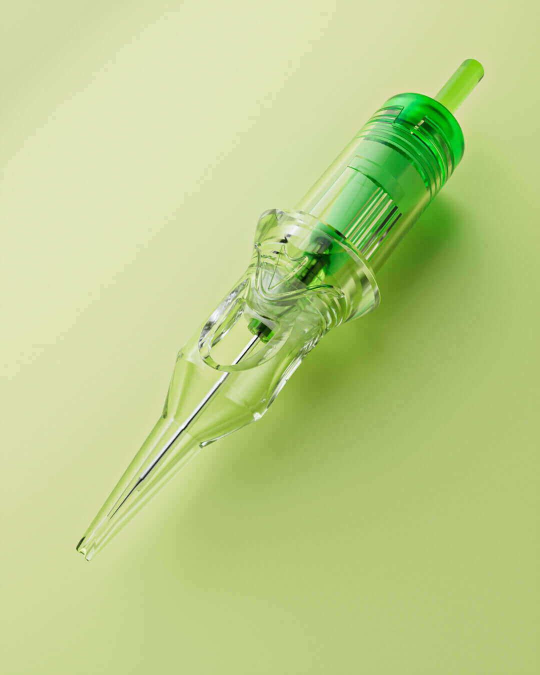 Front detail view of a single EMALLA Evol Tattoo Cartridge Needles