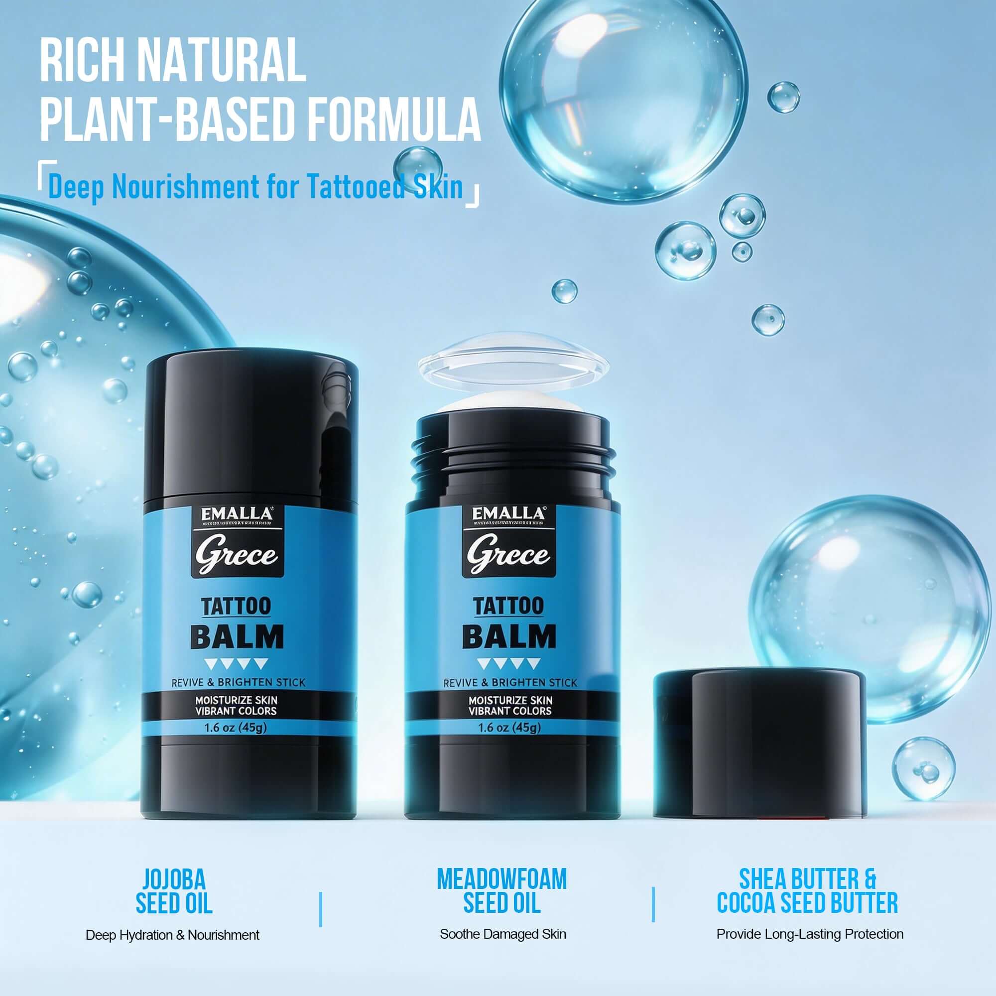 EMALLA Grece Tattoo Balm Stick plant-based formula for tattoo aftercare with natural nourishing ingredients