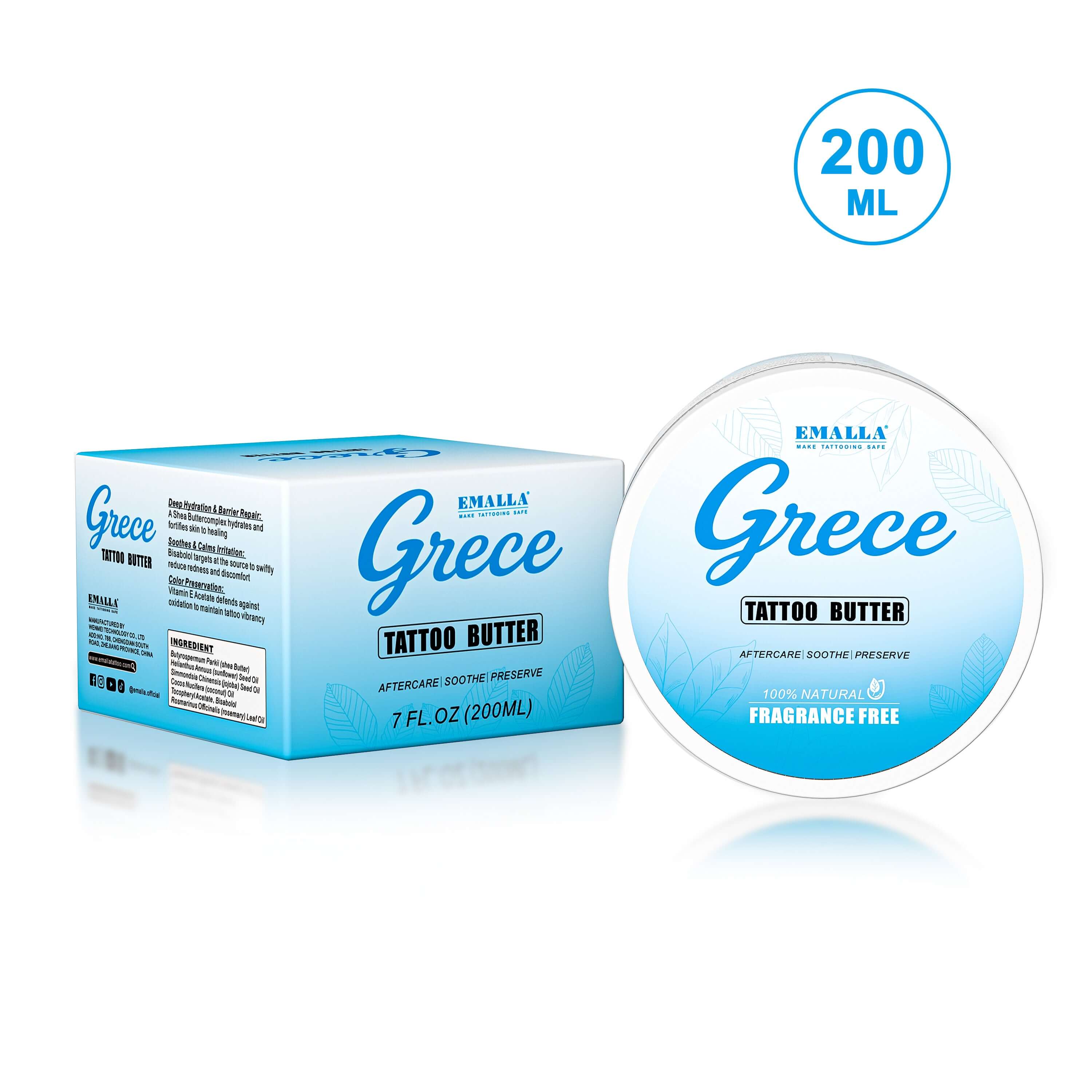 Package of EMALLA Grece Tattoo Butter (200ml) from front view