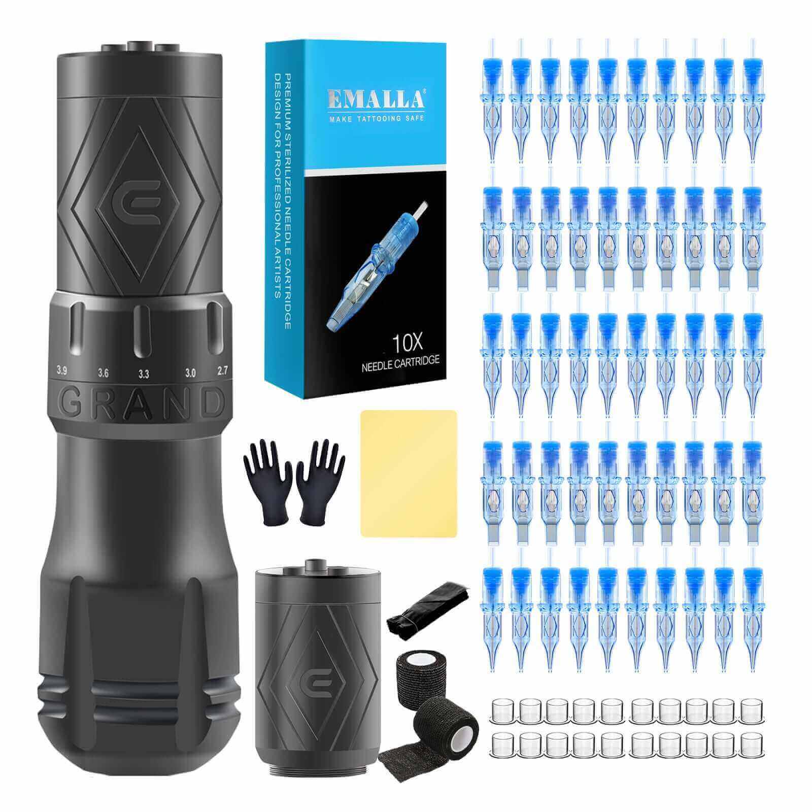 Whole products of EMALLA GRAND Wireless Tattoo Pen Machine Professional Bundle(50pcs)