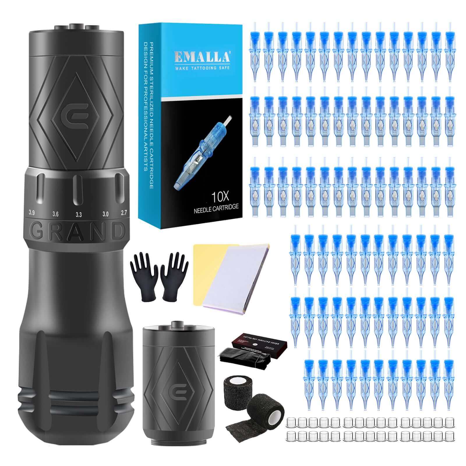 Whole products of EMALLA GRAND Wireless Tattoo Pen Machine Professional Bundle(80pcs)