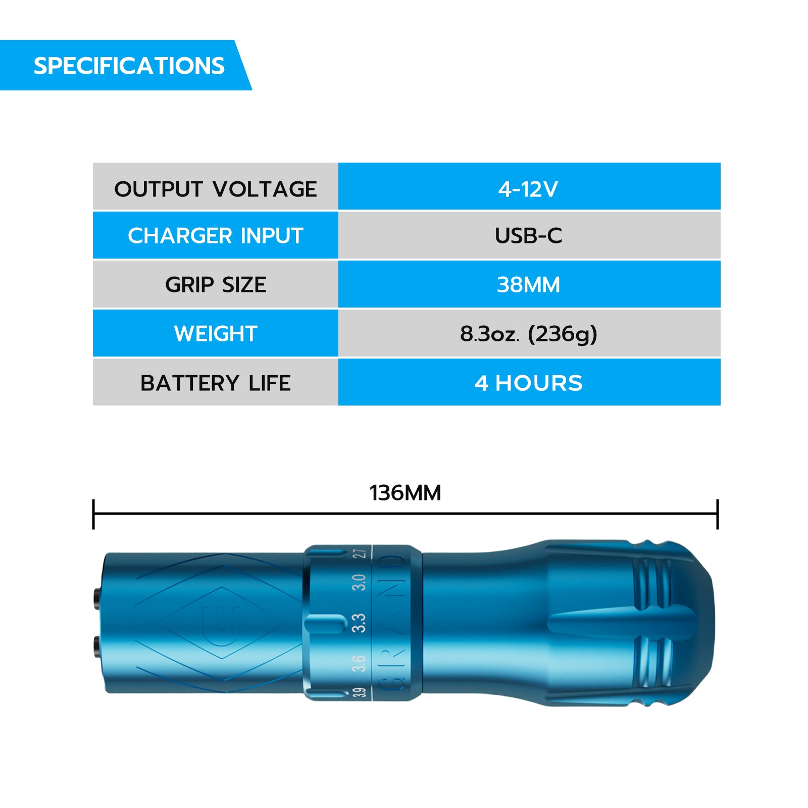 EMALLA Grand G3 Wireless Tattoo Pen Machine (Blue)