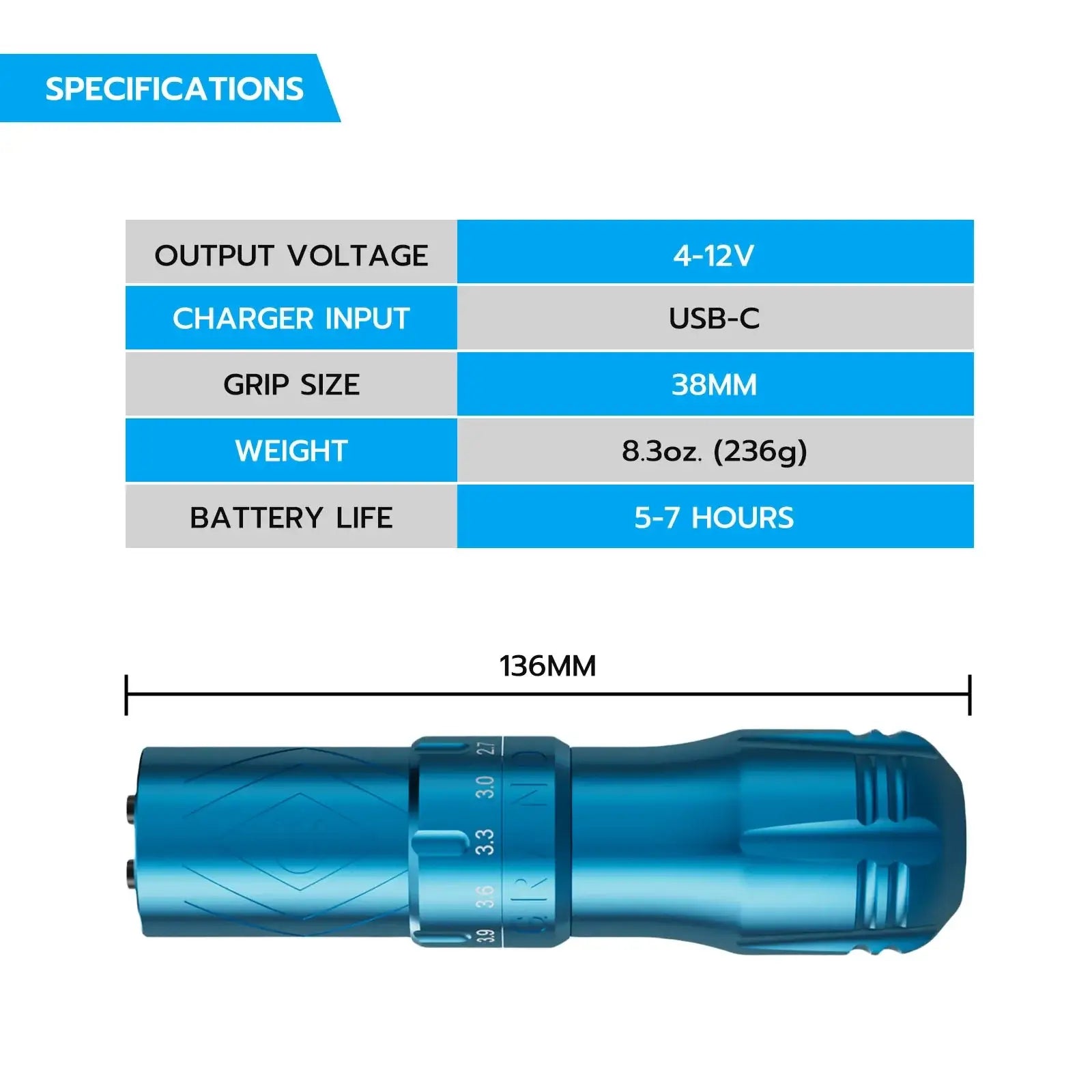 Specifications of EMALLA GRAND Wireless Tattoo Pen Machine (Blue)