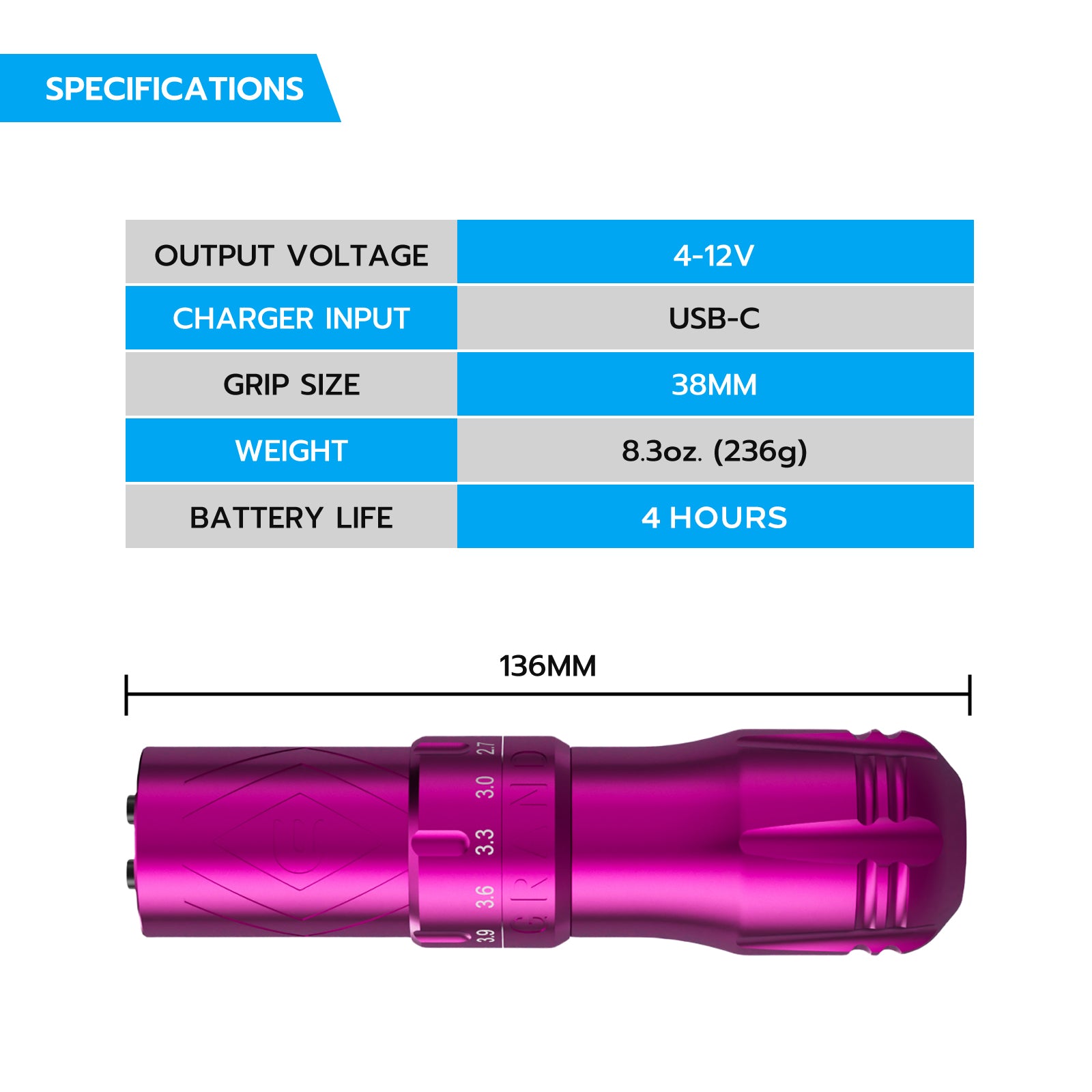EMALLA Grand G3 Wireless Tattoo Pen Machine (Pink)