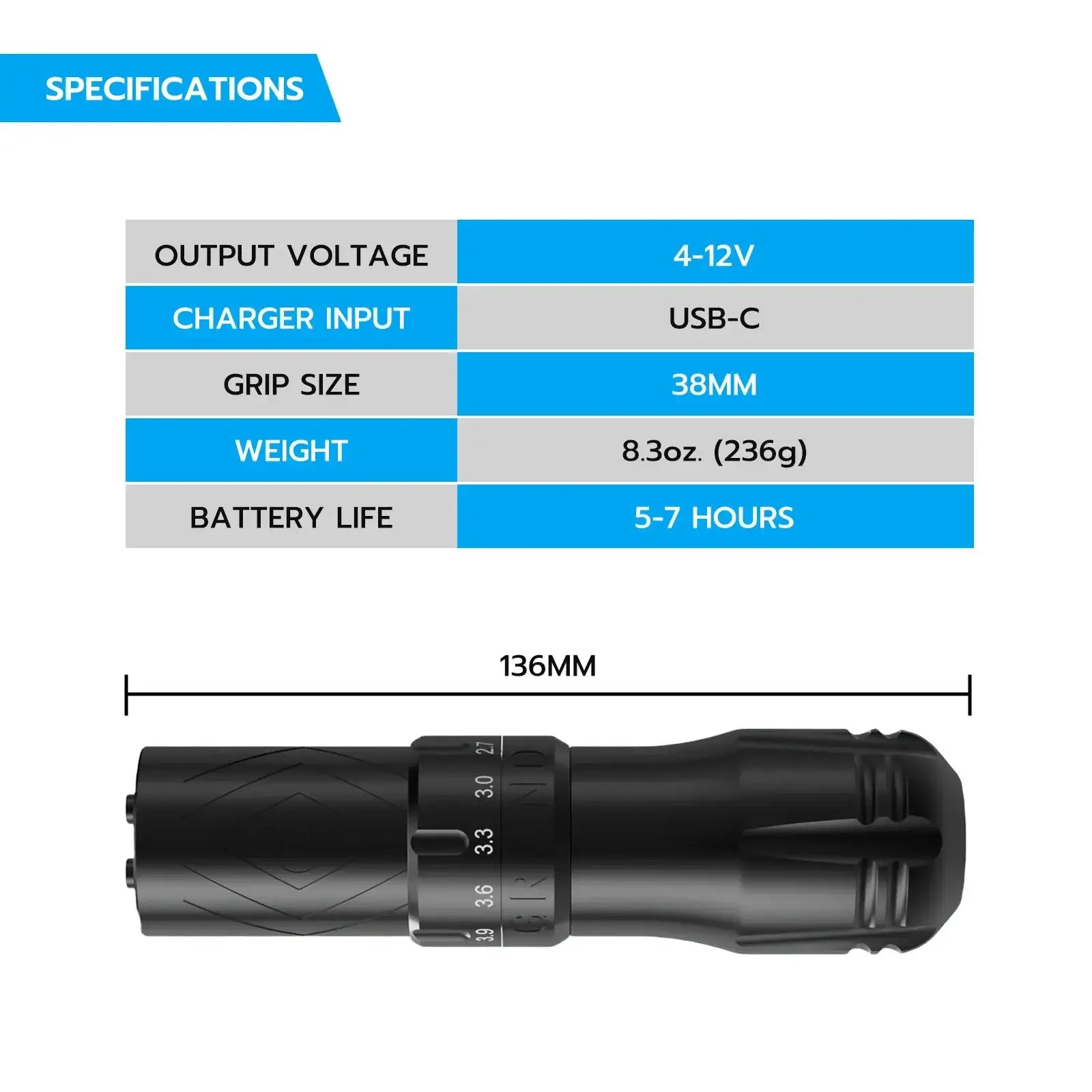 Specifications of EMALLA GRAND Wireless Tattoo Pen Machine (Black)