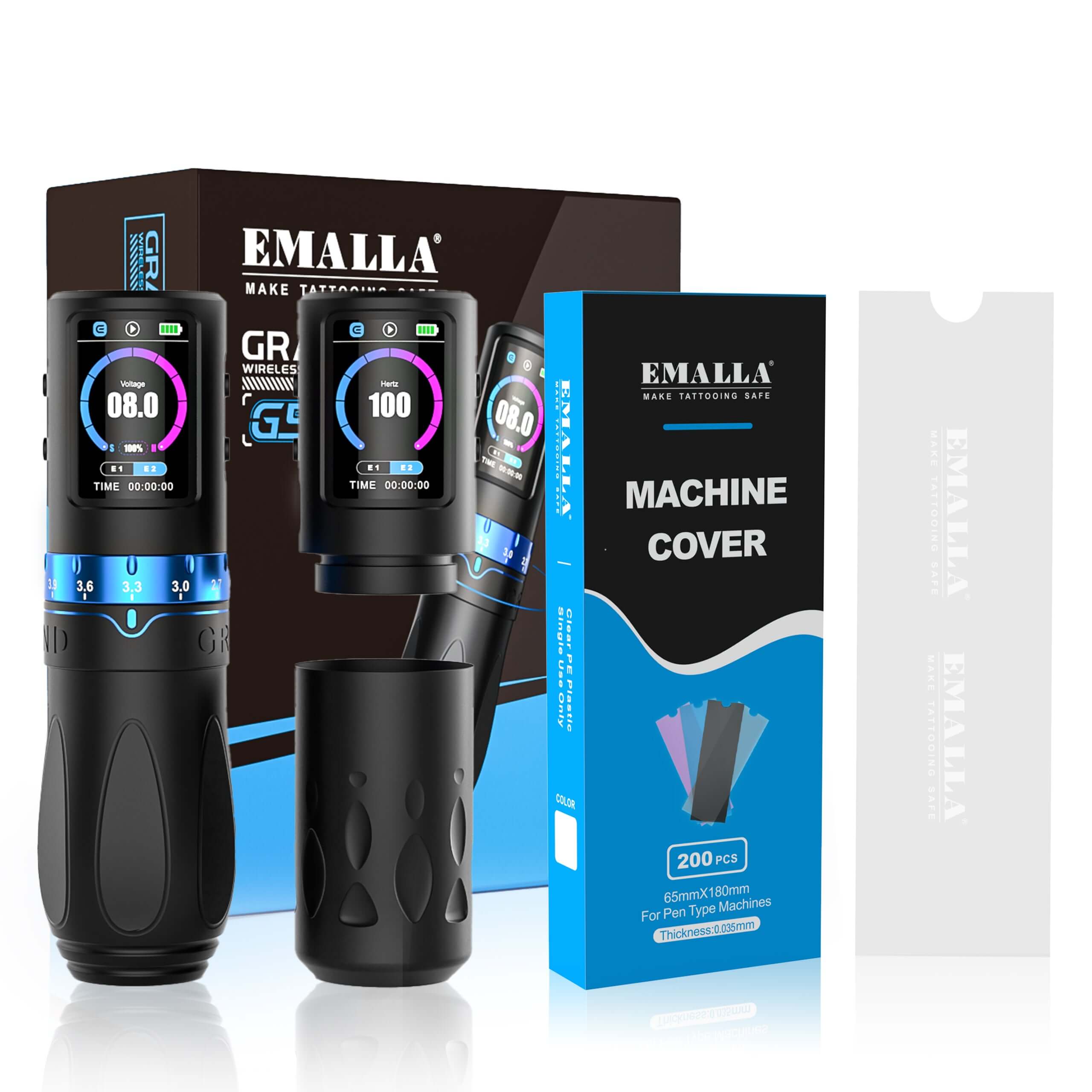 Front view of the EMALLA Grand G5 Pro (Black) + Clear Covers combo set