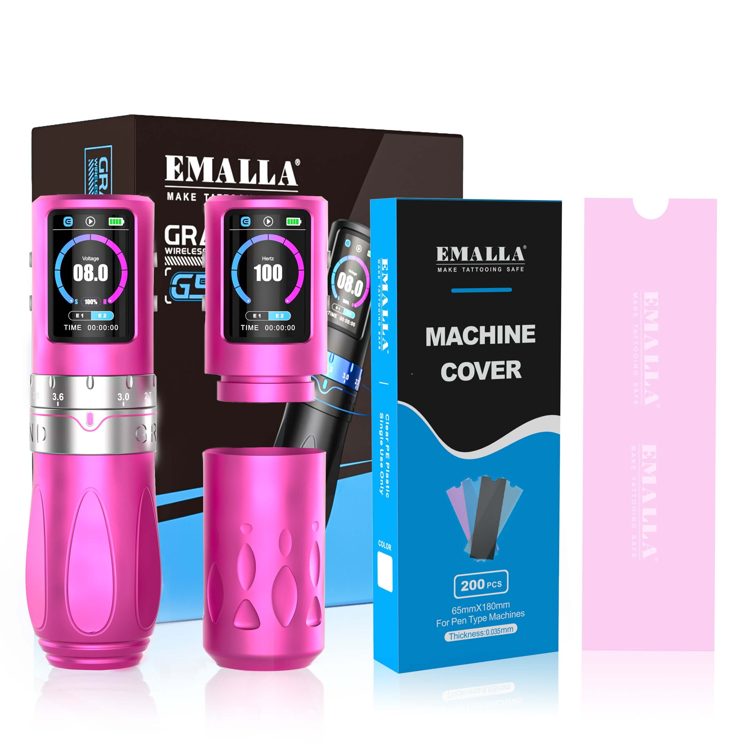 Front view of the EMALLA Grand G5 Pro (Pink) + Pink Covers combo set.