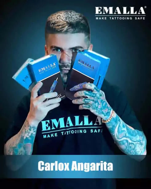Carlox Angarita with EMALLA cartridges needles in EMALLA pro team