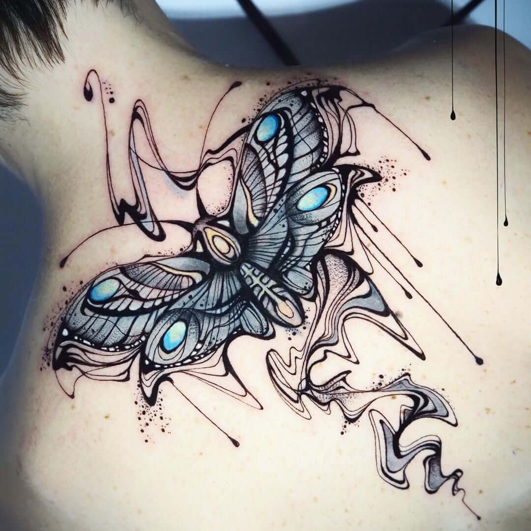 Back piece of moth tattoo by Emalla Eliot Cartridge Needles