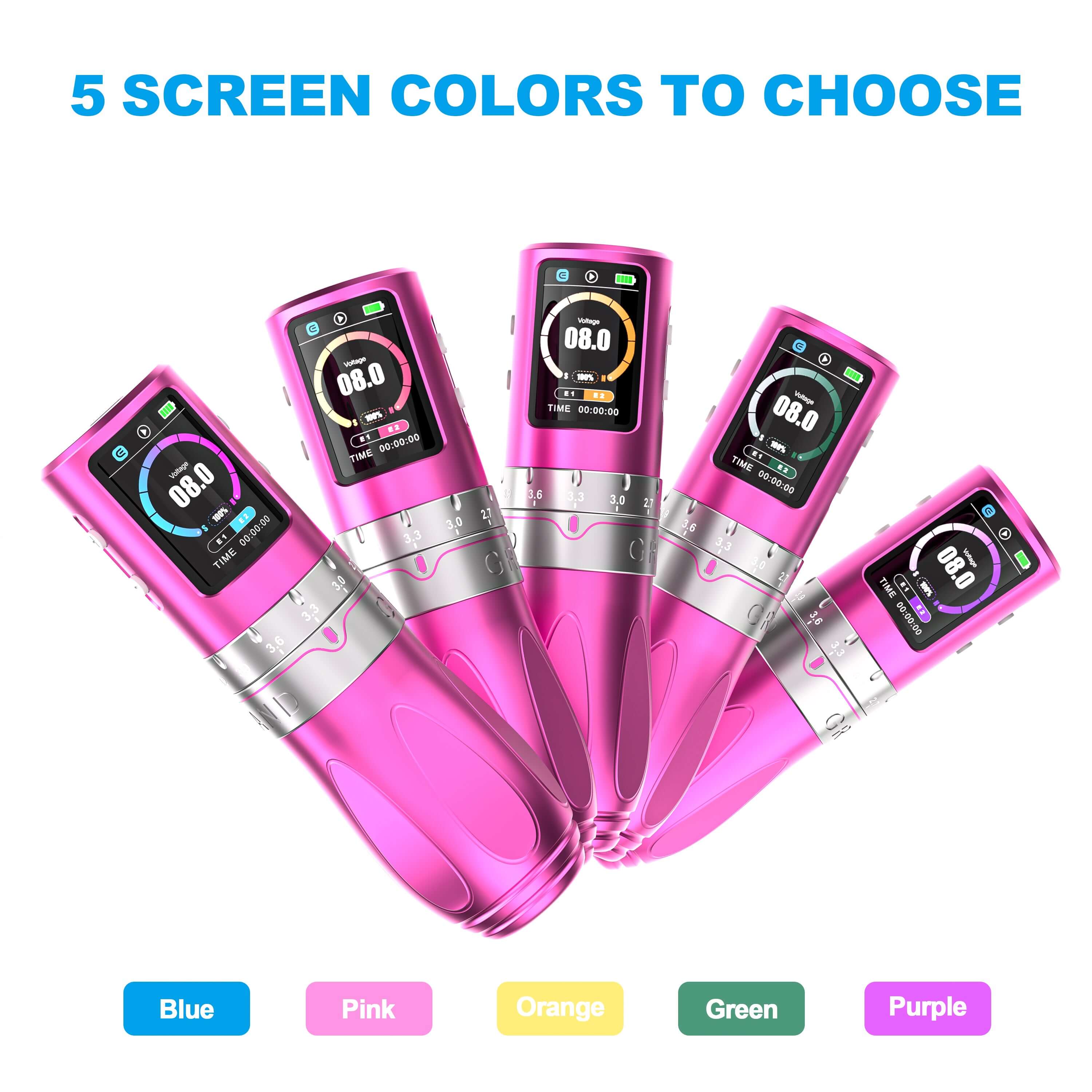EMALLA Grand G5 wireless tattoo machine: 5 screen colors to choose