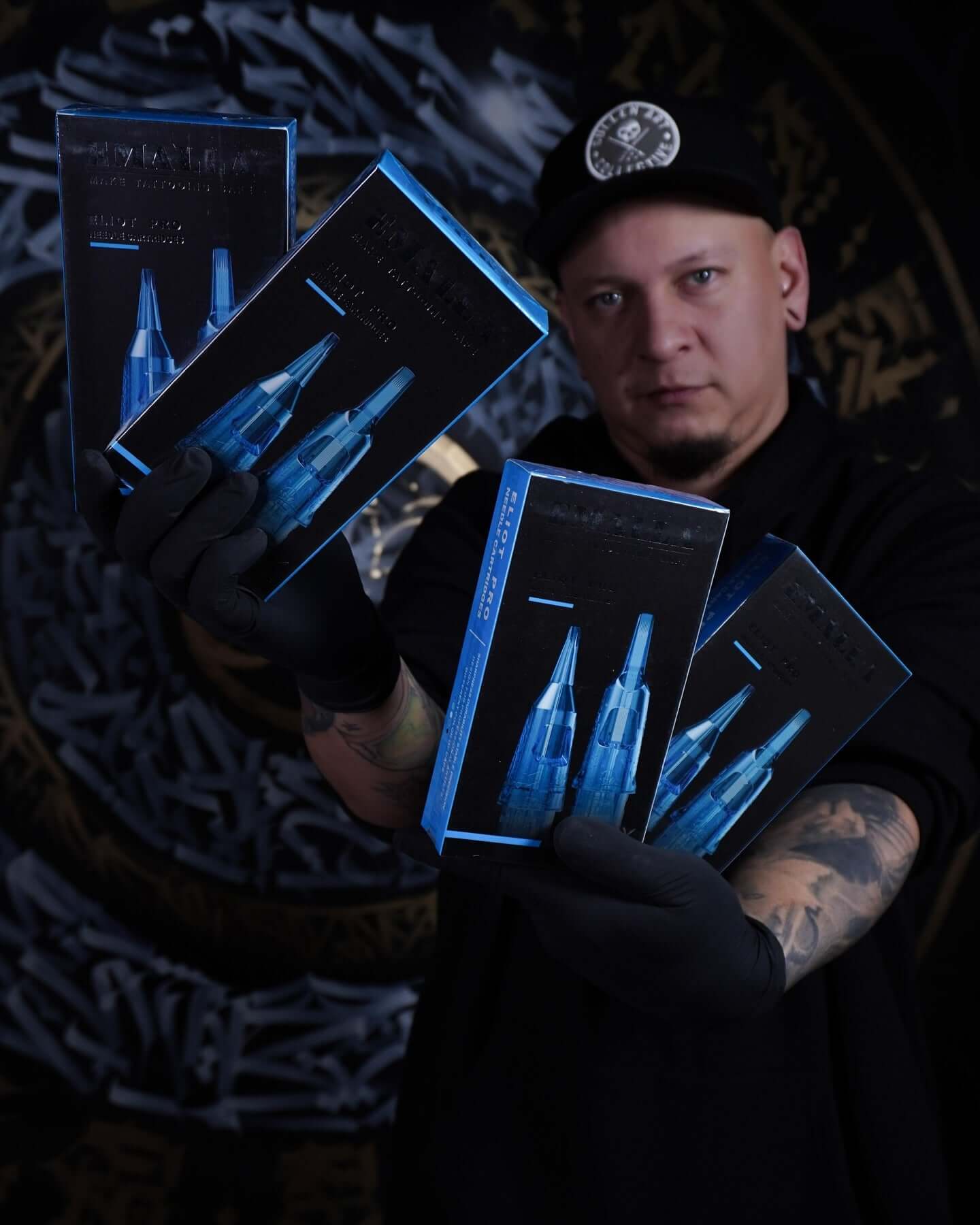 Professional tattoo artist CAmilo Olarte showcases his tool of choice: the Emalla cartridges.