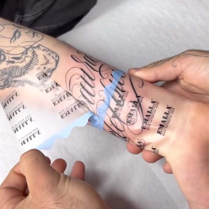 EMALLA Grece Tattoo Protection Film in use