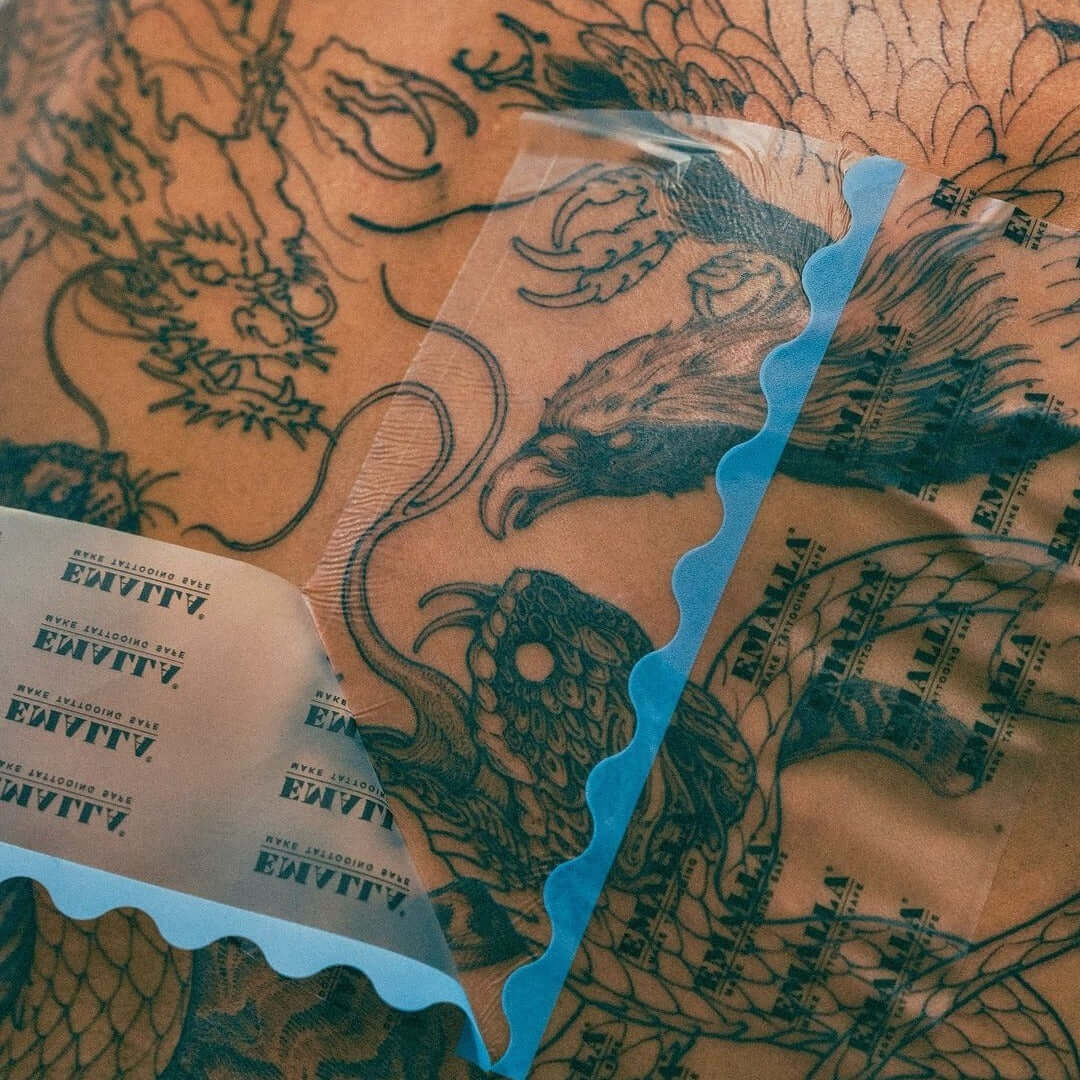 EMALLA Grece Tattoo Protection Film in use