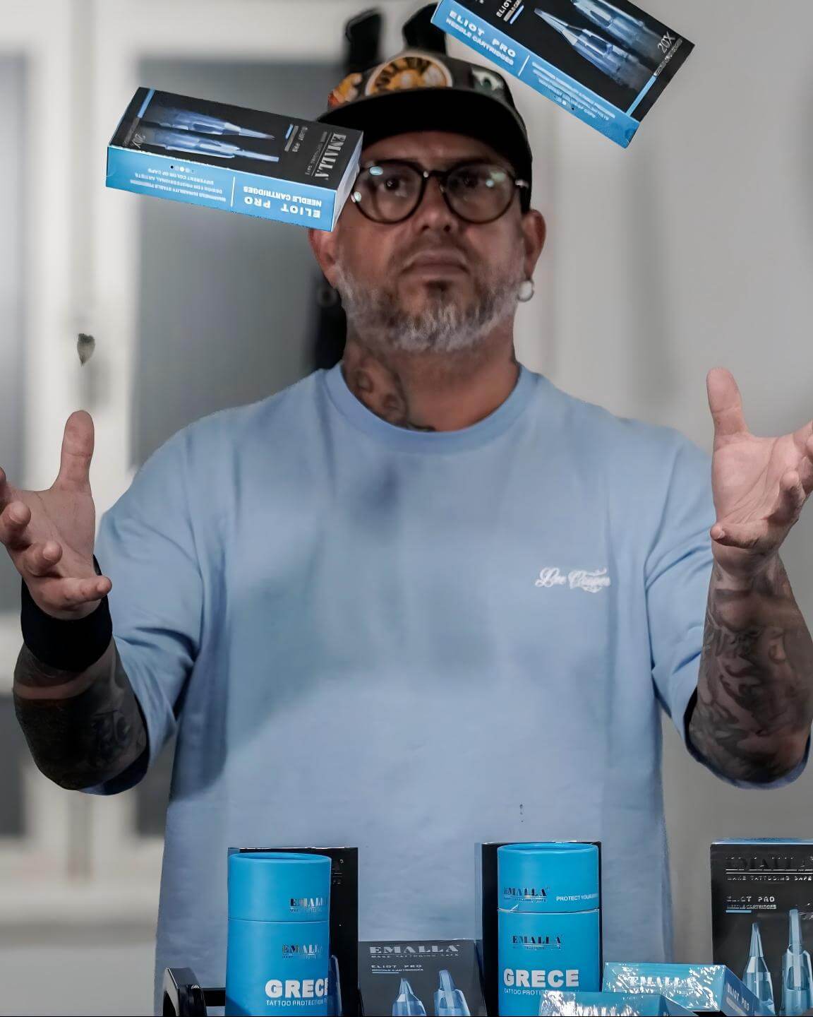 Emalla sponsored artist with his trusted tattoo equipment.