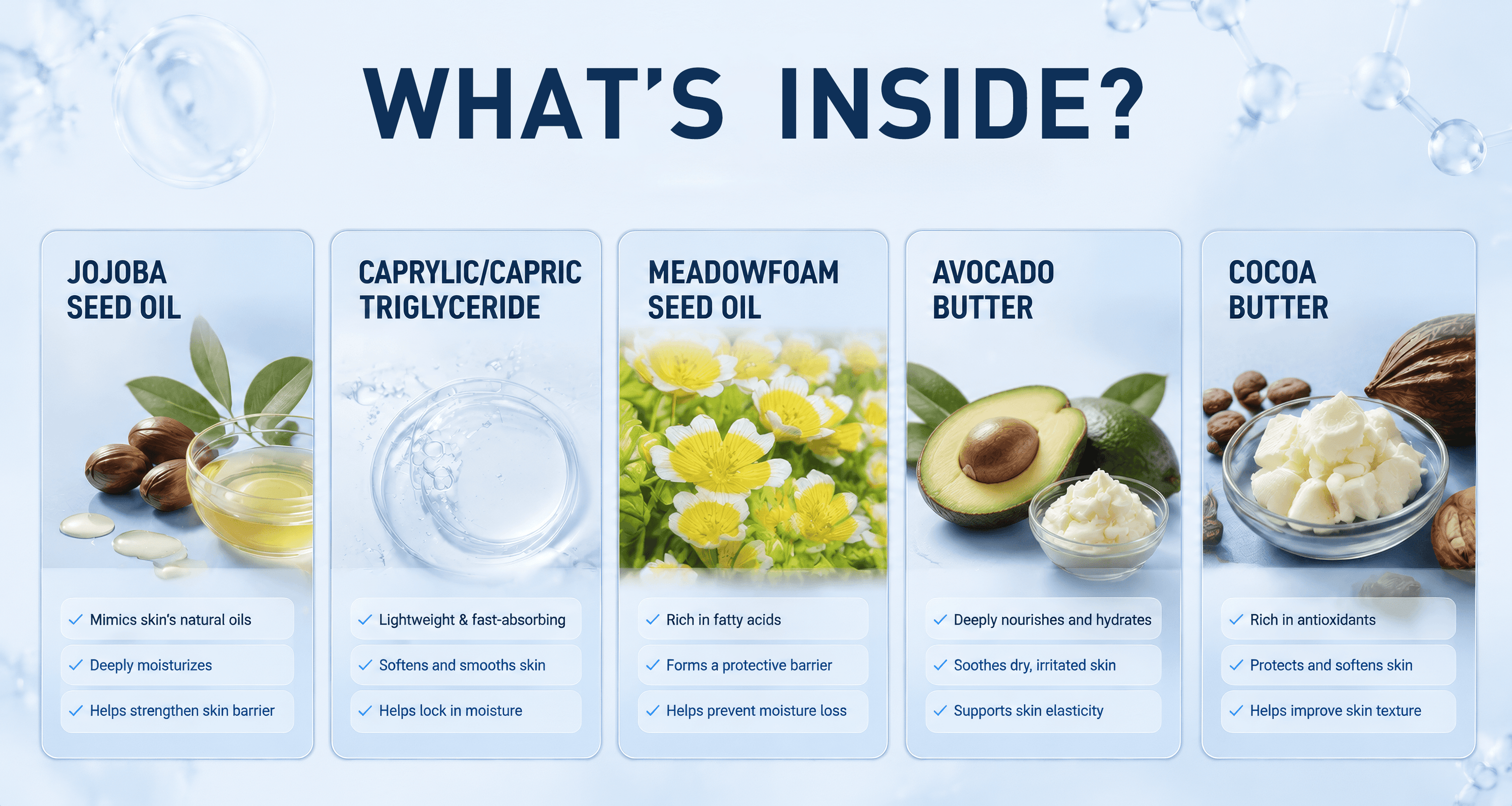 EMALLA Grece tattoo balm formulated with jojoba seed oil, meadowfoam seed oil, avocado butter and cocoa butter to moisturize skin and support barrier repair