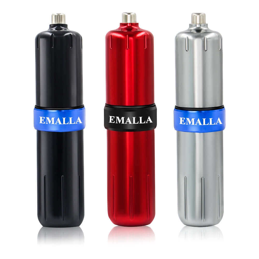 EMALLA Tattoo Pen Rotary Machine (Black, Red, Silver) from front view