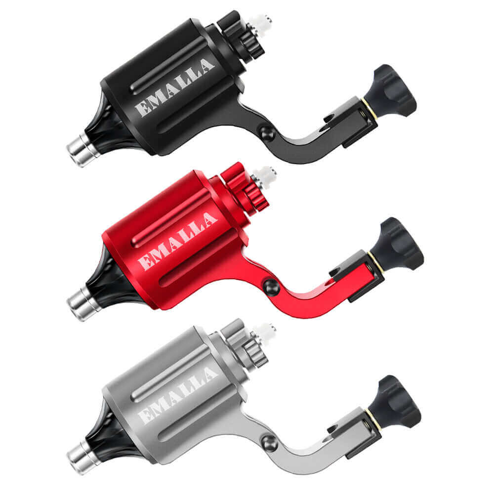 EMALLA PRODX Rotary Tattoo Machine (Black, Red, Silver) from front view