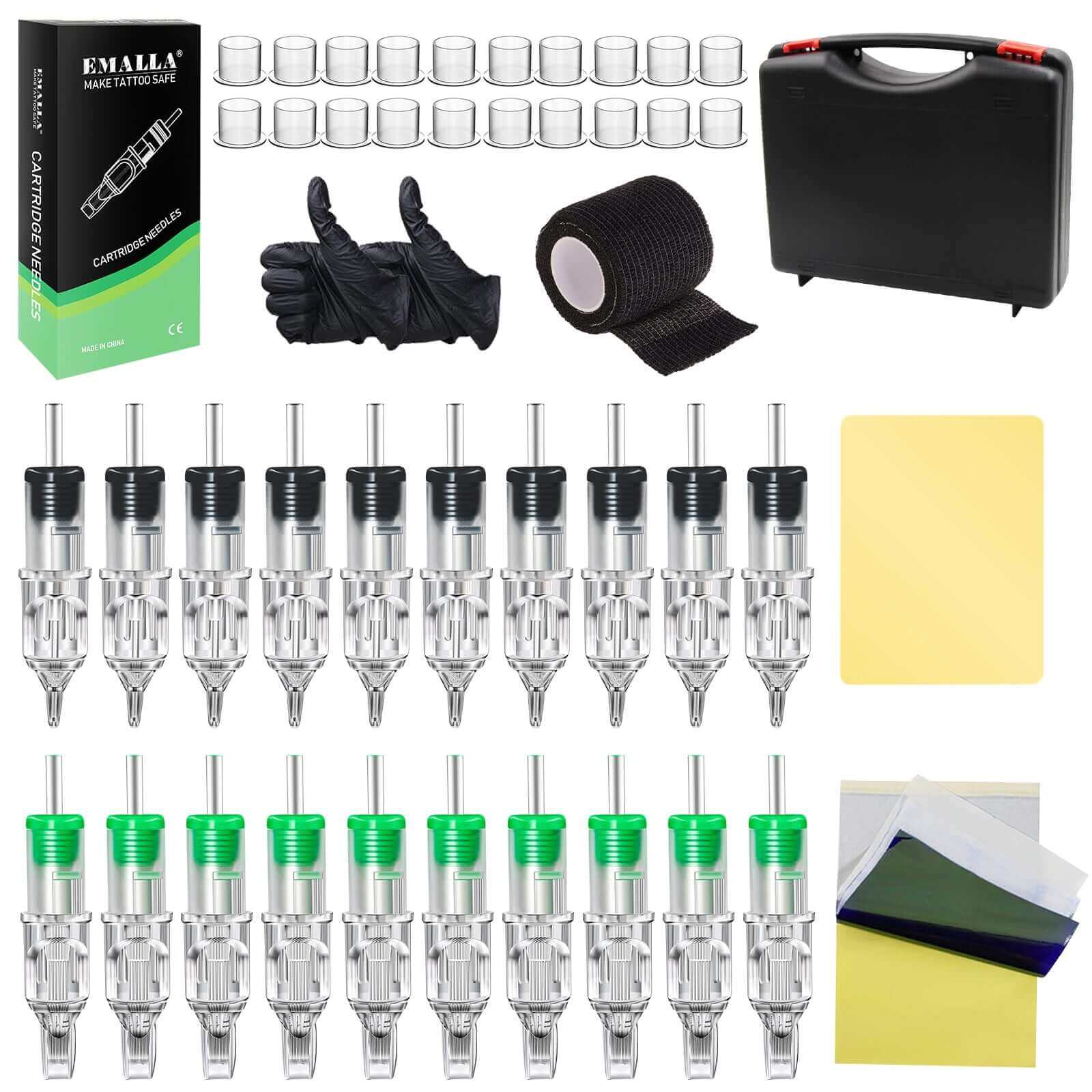 Components of basic Tattoo Pen Kits in EMALLA Rotary Tattoo Machine With Power Supply For Beginners