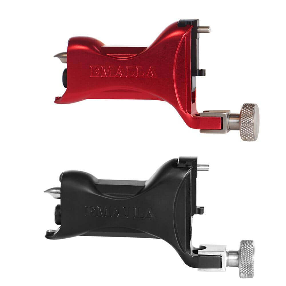 EMALLA MASCOT Rotary Tattoo Machine (Black and Red) from front view