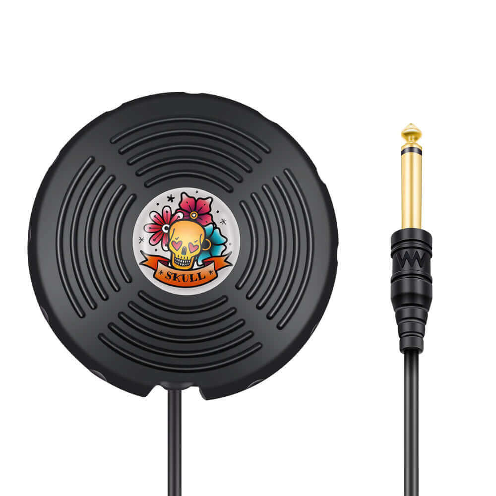 Details of Pedal Switch and connector of EMALLA Tattoo Foot Pedal Switch 360 Degree Round from front view