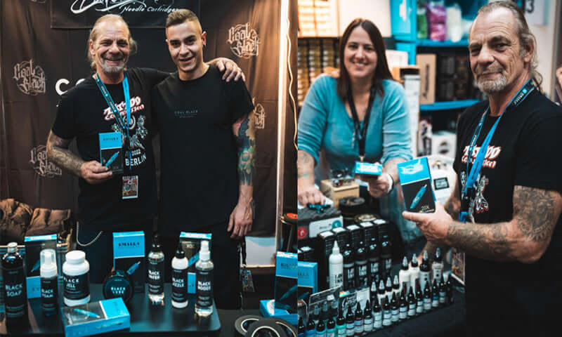 Expo organizer and artists with EMALLA ELIOT cartridges at Tattoo Convention Berlin in Germany