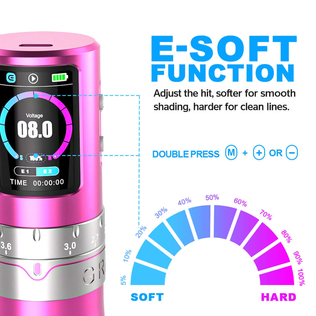 EMALLA Grand G5 Pro E-Soft function: adjust the hit, softer for smooth shading, harder for clean lines.