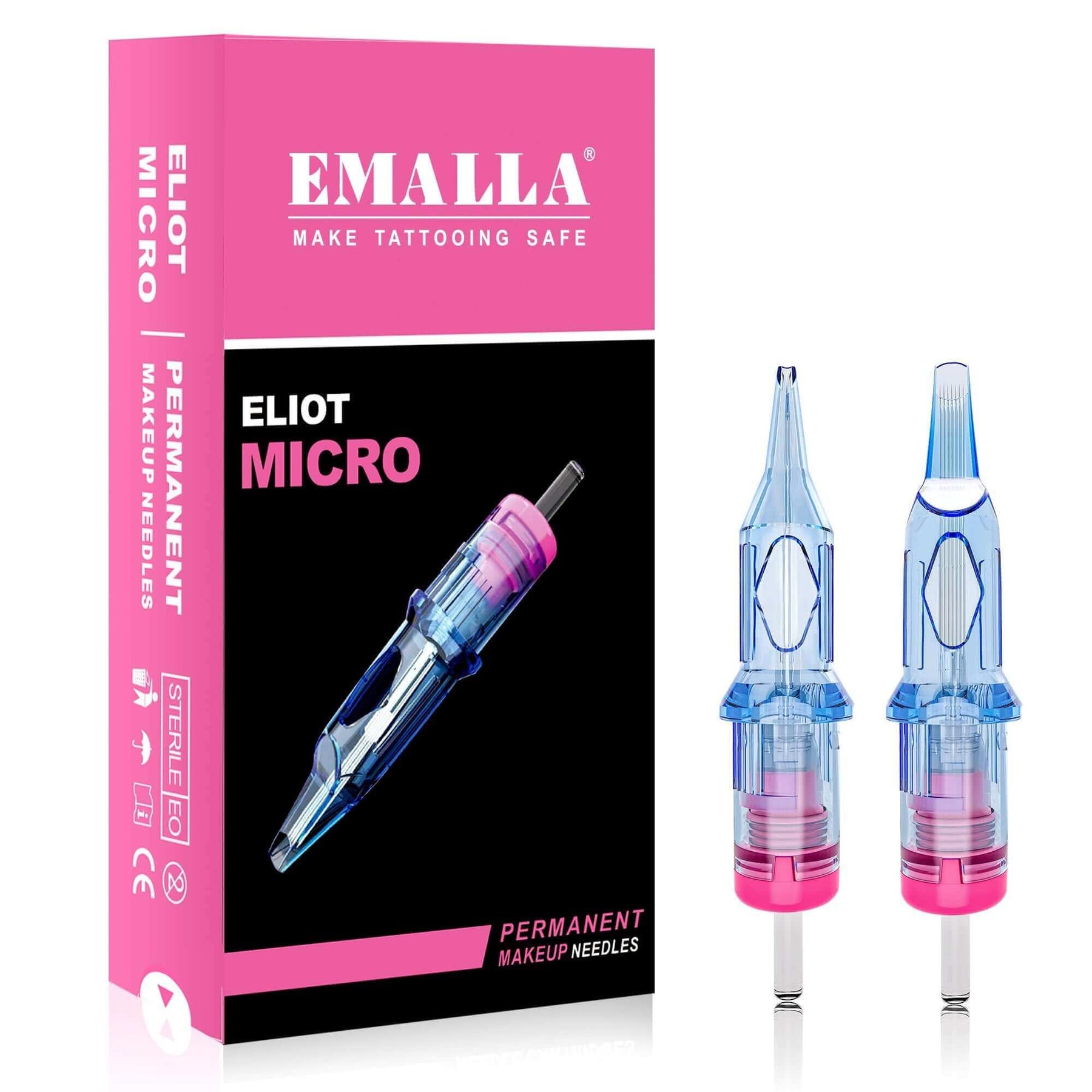 Package of EMALLA ELIOT MICRO PMU Cartridge Needles Flat from front view
