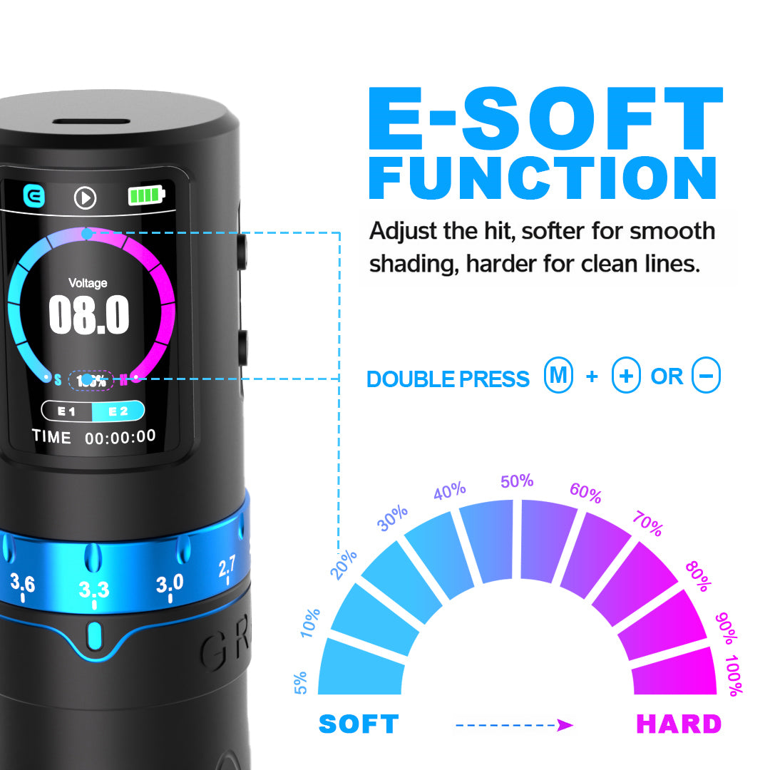 EMALLA Grand G5 Pro E-Soft function: adjust the hit, softer for smooth shading, harder for clean lines.