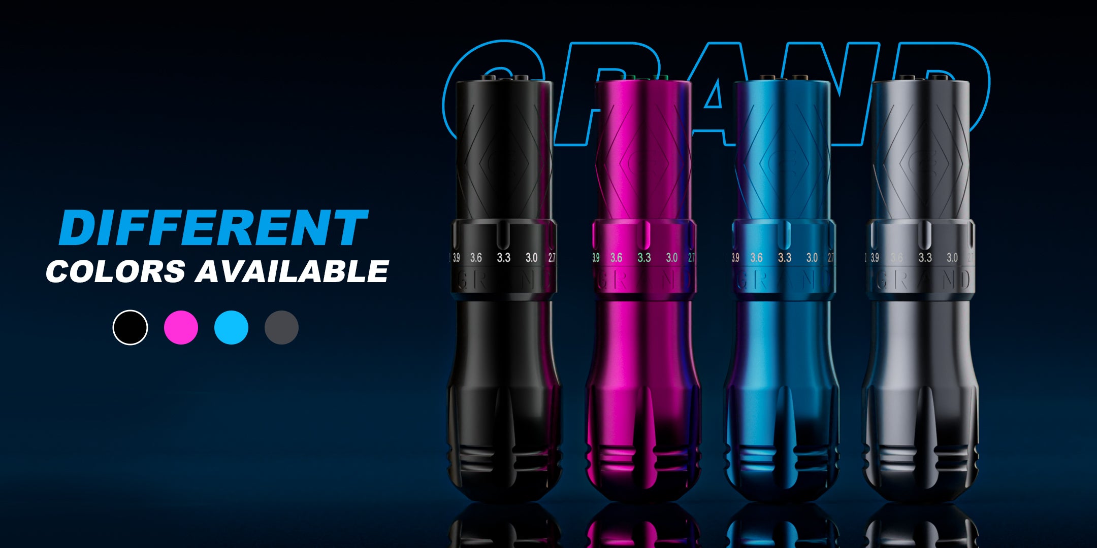 Four different colors available in EMALLA GRAND Wireless Tattoo Pen Machine