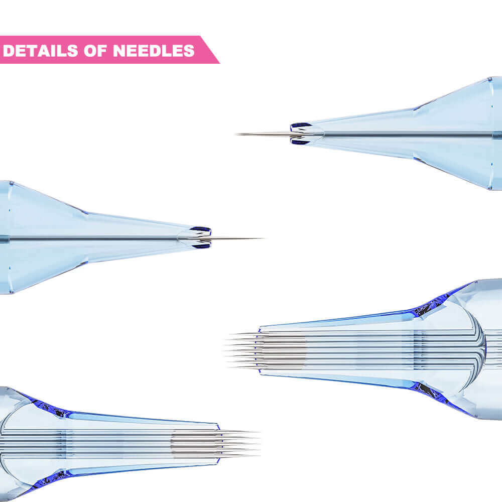 Details of cartridge needles of EMALLA ELIOT MICRO PMU Cartridge Needles Textured from close view