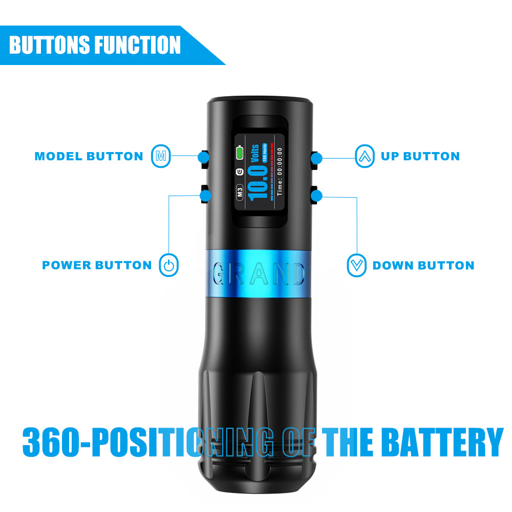 Button function of EMALLA GRAND G4 Wireless Tattoo Pen Machine with 360-positioning of the battery