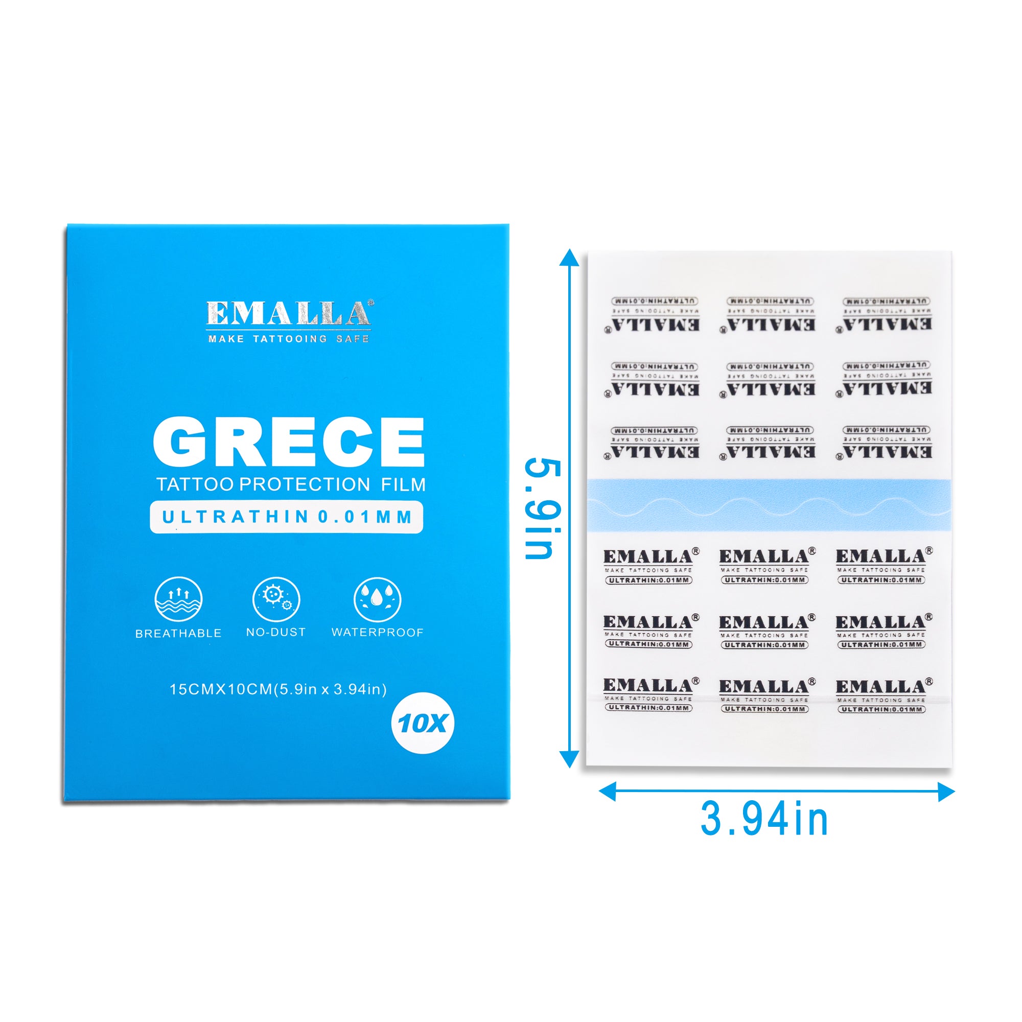 EMALLA Grece 0.01mm Tattoo Protection Film Pack of 10 (15cmx10cm)