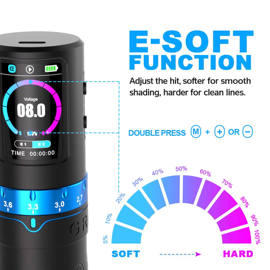 EMALLA Grand G5 Pro E-Soft function: adjust the hit, softer for smooth shading, harder for clean lines.