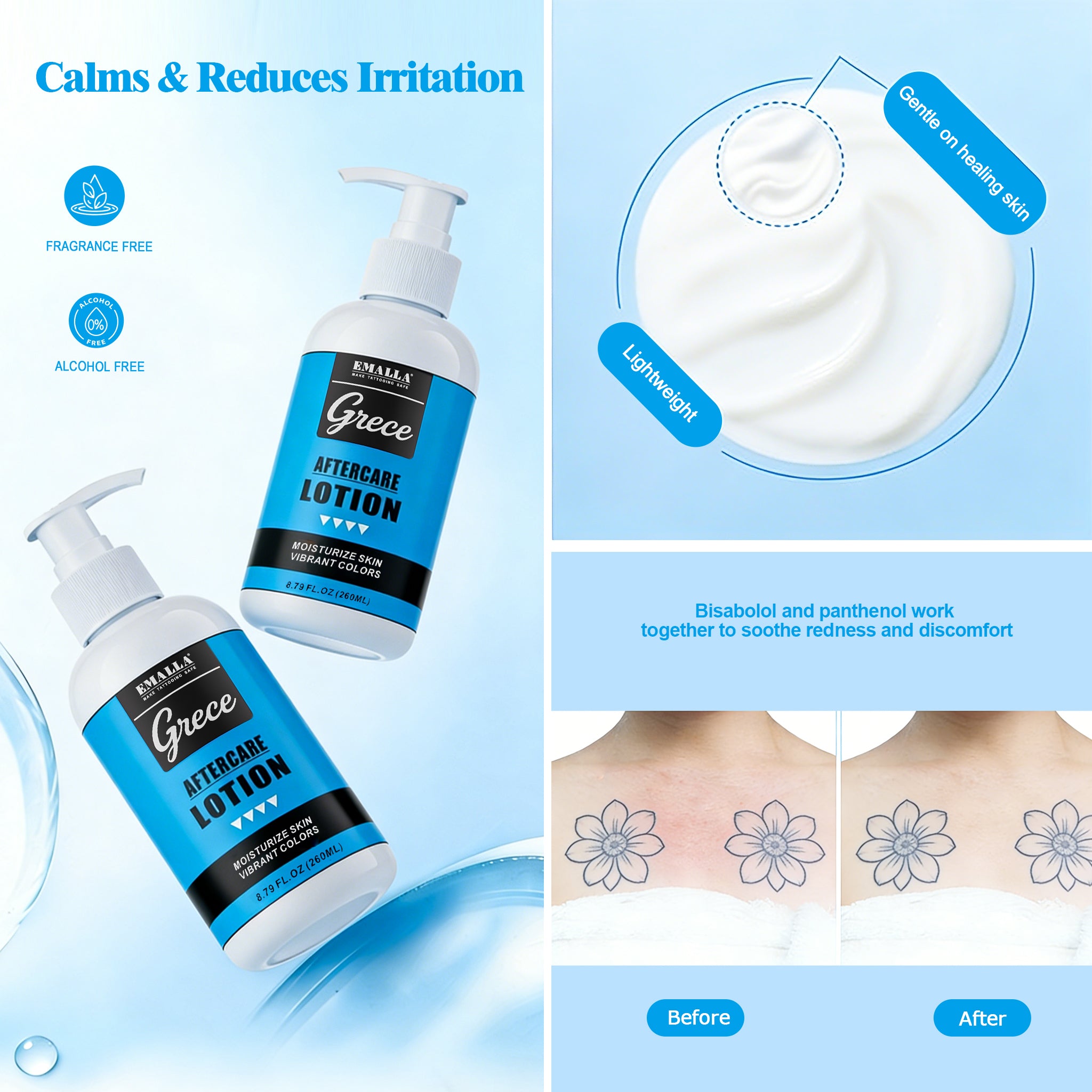 Before-and-after comparison using EMALLA Grece Daily Aftercare Lotion