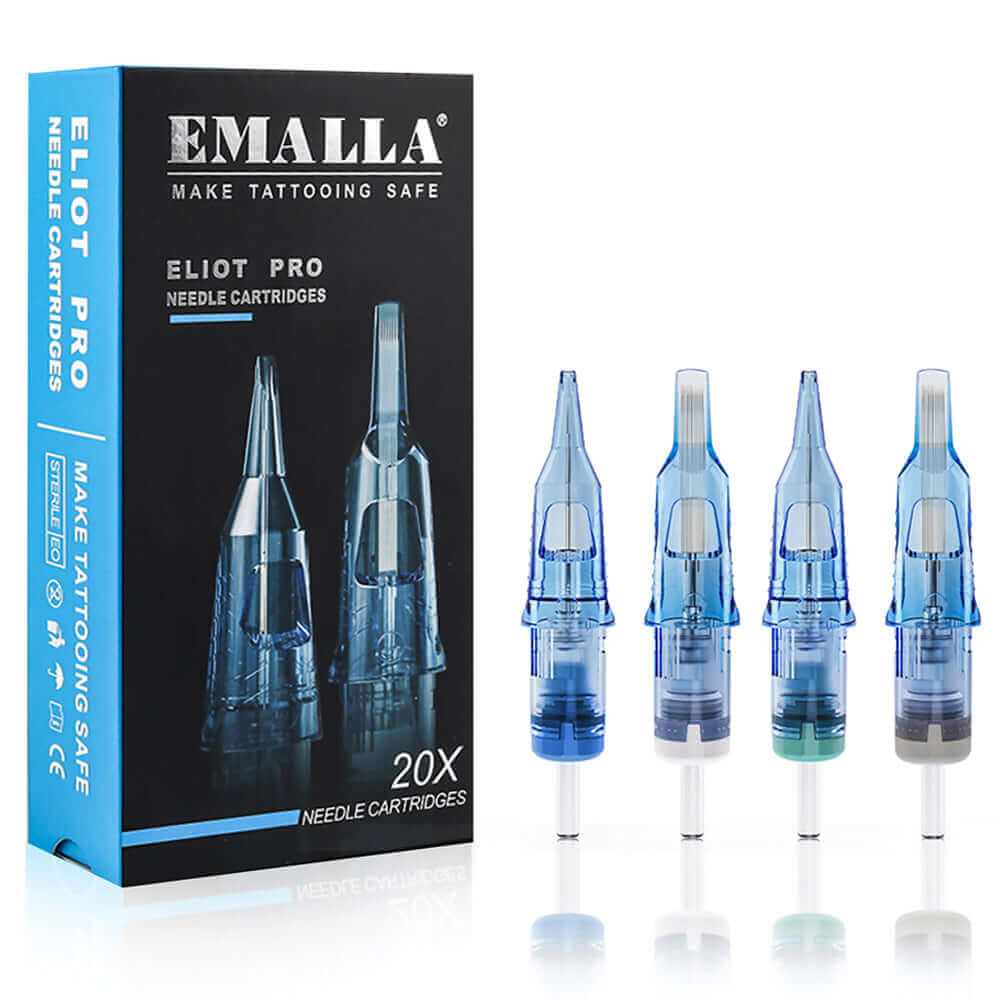 Package of EMALLA ELIOT PRO Tattoo Cartridge Needles Curved Magnum from front view