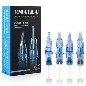 Package of EMALLA ELIOT PRO Tattoo Cartridge Needles Round Shader from front view