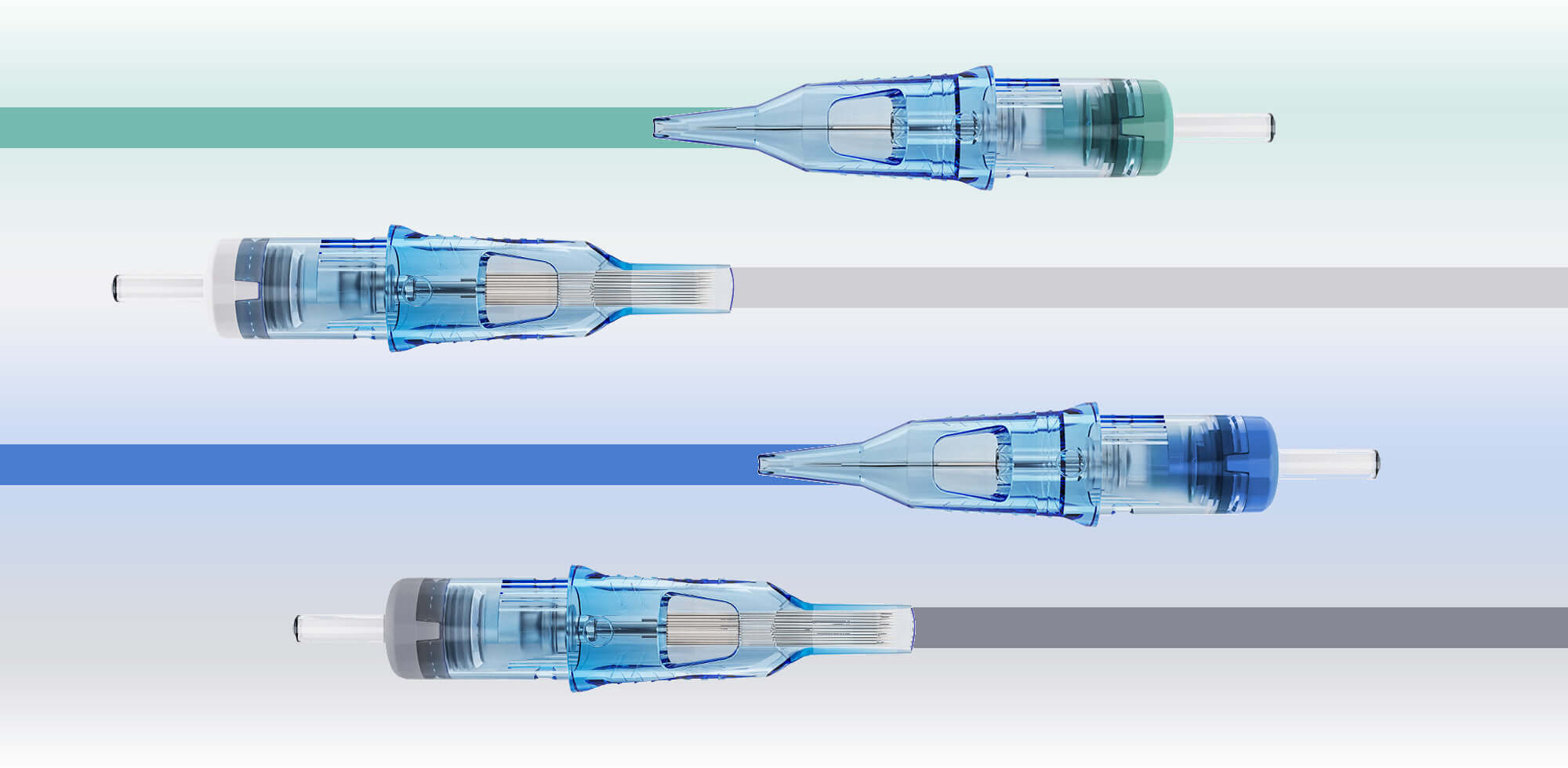 Different types of Emalla Eliot Pro Cartridge Needles are showed with different color design